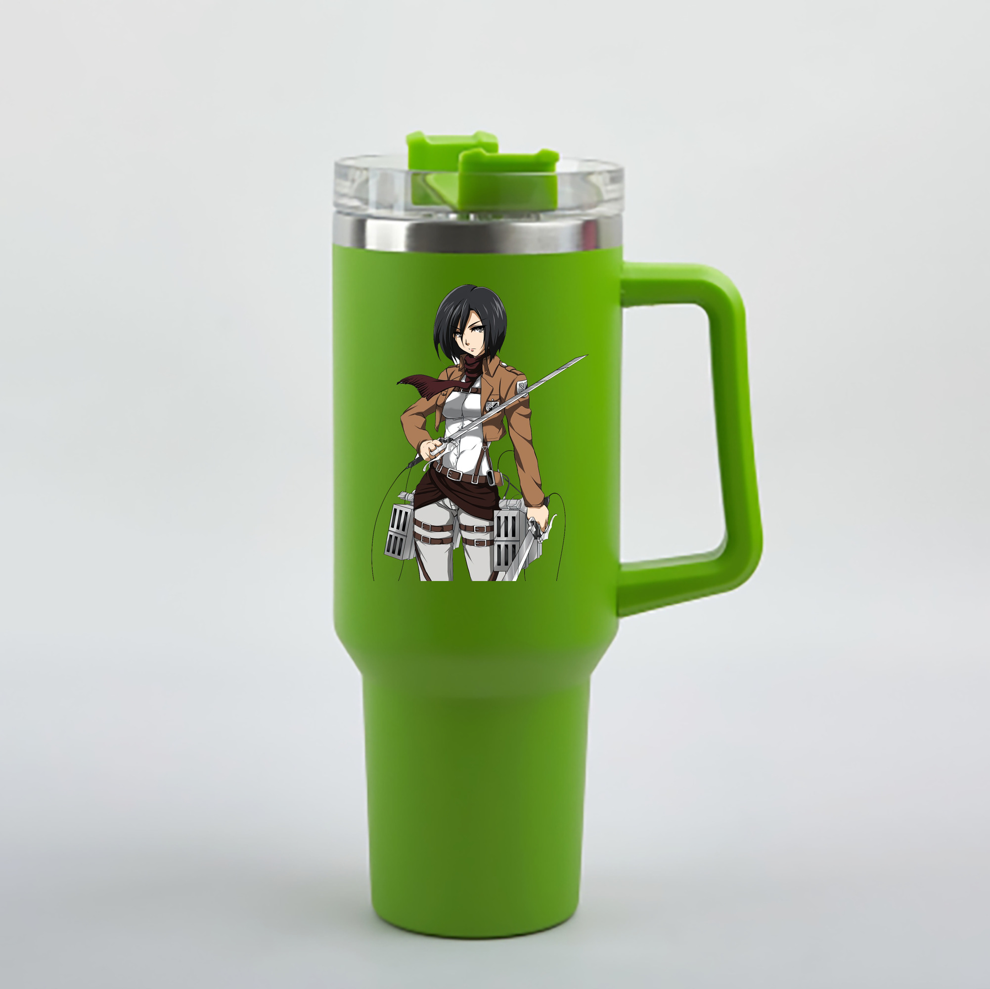 （画像用） 進撃の巨人 ミカサ·アッカーマン Attack on Titan Mikasa Ackerman 1200mL車用タンブラー - クリスタルステッカー（プラスチックストロー付き）